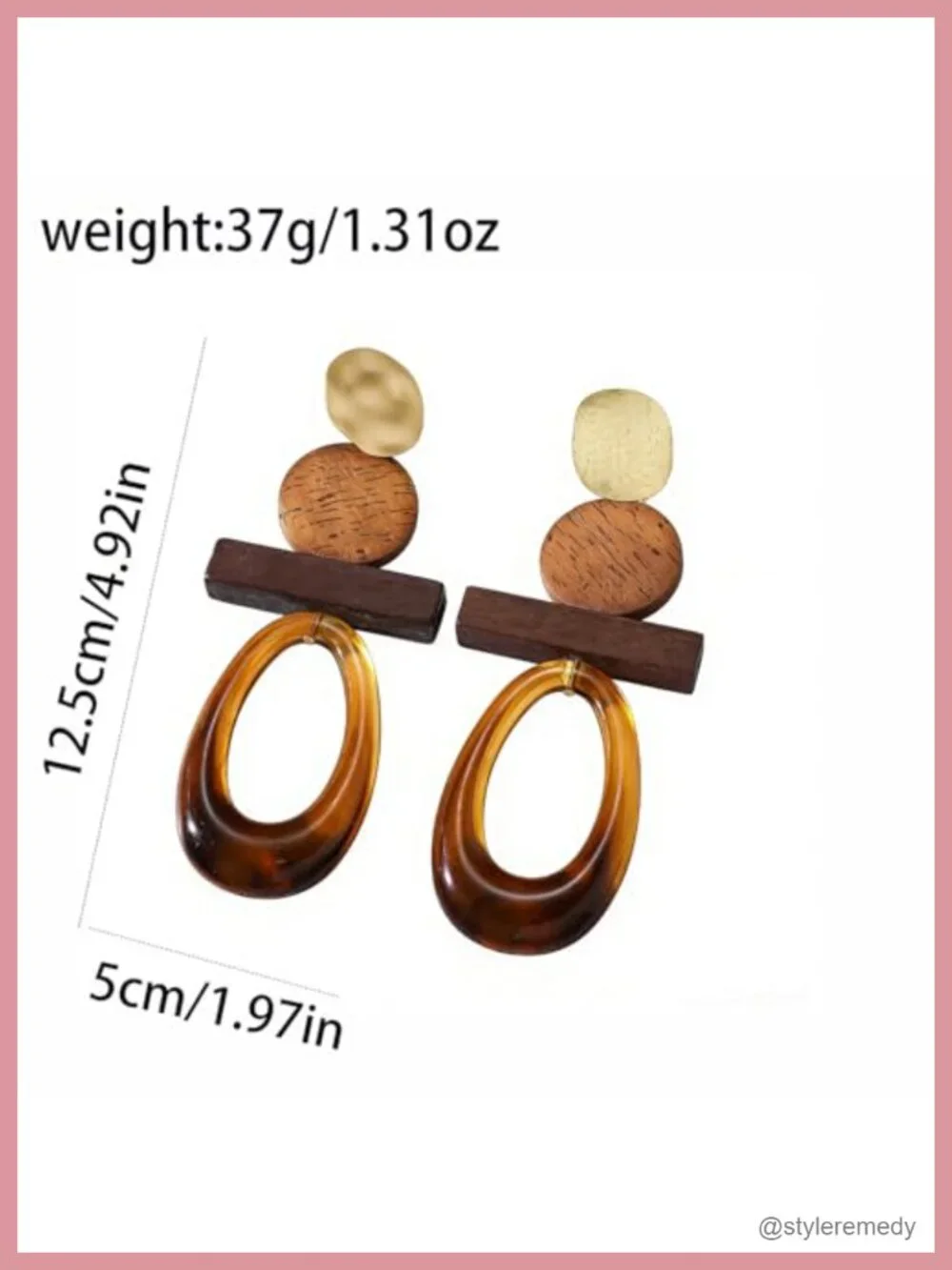 Vintage Geometric Dangle Earrings, Chunky Statement Boho Wood Resin Acrylic